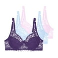 thumbnail image 1 of Kaliqueen 3pc Women's Floral Lace Bra Underwire Mesh Full Coverage Underwear Solid Color Plus Size Push Up comfy Breathable Bra, 1 of 4