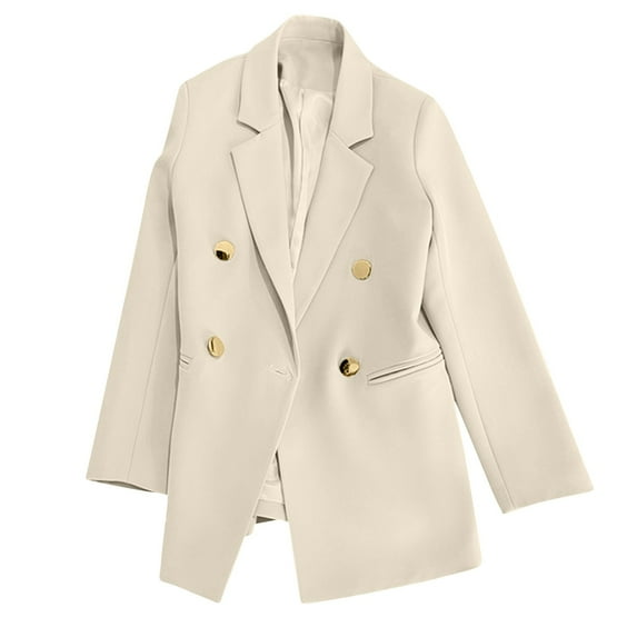 Kaliqueen Blazer for Women Dressy Casual Long Sleeve Solid Color Suit Jackets Lightweight Lapel Button Down Office Jackets with Fake Pocket
