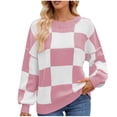 thumbnail image 1 of Kaliqueen Checkered Color Block Sweaters for Women Batwing Long Sleeve Crewneck Oversized Ribbed Knit Pullover Tops Casual 2025 Fall Winter Trendy Office Outfits, 1 of 6
