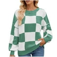 thumbnail image 1 of Kaliqueen Checkered Color Block Sweaters for Women Batwing Long Sleeve Crewneck Oversized Ribbed Knit Pullover Tops Casual 2025 Fall Winter Trendy Office Outfits, 1 of 6
