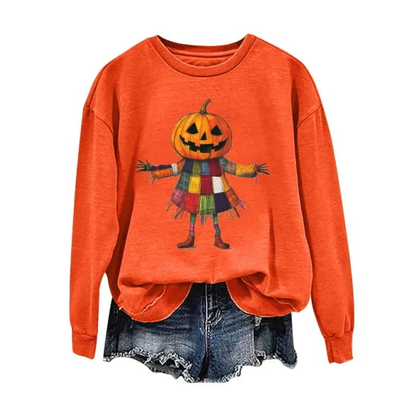Kaliqueen Crewneck Sweatshirt Halloween-themed prints Long Sleeve Pullover Casual Gothic Fall Clothes 2025