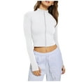 thumbnail image 1 of Kaliqueen Cropped Jackets for Women Hoodless Cardigan Full Zip Up Tops Crew Neck Long Sleeve Lightweight Slim Fit Trendy Casual Jackets, 1 of 6
