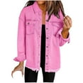 thumbnail image 1 of Kaliqueen Faux Denim Jacket Women Long Sleeve Button Down Lapel Shirts Casual Solid Color Jean Shirt, 1 of 6