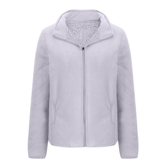 Kaliqueen Fleece Lined Jacket Women Full Zip Up No Hood Thicken Coat Casual Solid Color Fall Winter Jacket with Pockets