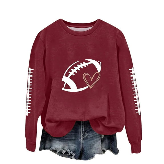 Kaliqueen Football Sweatshirts for Women Graphic Game Day Y2K Crewneck Oversized Pullover Fall Casual Long Sleeve Tops