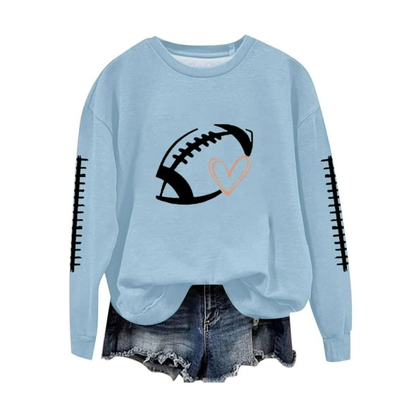Kaliqueen Football Sweatshirts for Women Graphic Game Day Y2K Crewneck Oversized Pullover Fall Casual Long Sleeve Tops