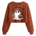 thumbnail image 1 of Kaliqueen Halloween Crop Sweatshirt Women Trendy Halloween Atmosphere Patterns Pullover Tops Casual Long Sleeve Crewneck Fall Spooky Season Sweatshirt, 1 of 4