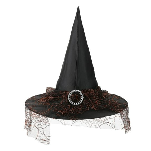 Kaliqueen Halloween Lace Witch Hat for Women Adult Witch Vampire Halloween Costumes Accessories Felt Wide Brim Pointed Hats for Cosplay Party (Multiple Color)