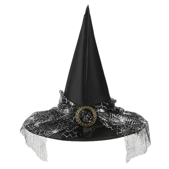 Kaliqueen Halloween Lace Witch Hat for Women Adult Witch Vampire Halloween Costumes Accessories Felt Wide Brim Pointed Hats for Cosplay Party (Multiple Color)