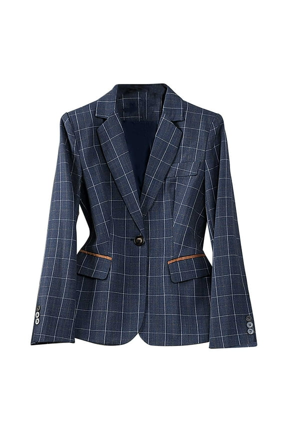 Long Sleeve Blazers for Women Plaid Houndstooth Cardigan Lapel Work Office Jacket with Pockets