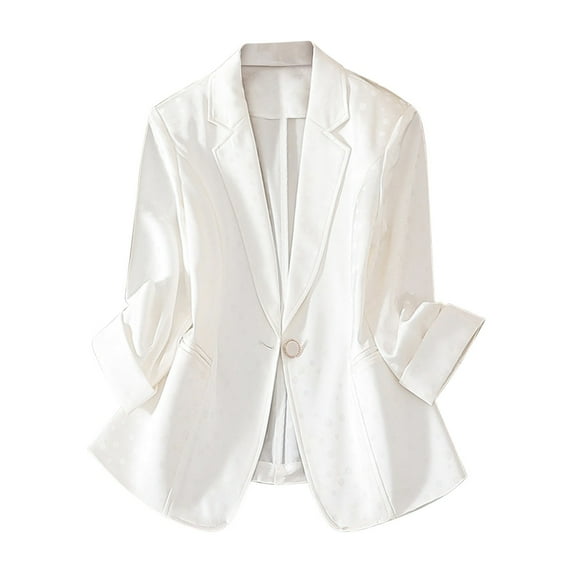 Kaliqueen Polka Dots Womens Blazer Plus Size Long Sleeves Lapel Suit Jacket Button Front Cardigan Solid Color Clothes