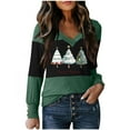 thumbnail image 1 of Kaliqueen V Neck T Shirts for Women Merry Christmas Tree Print Color-Block Long Sleeve Shirts for Women Loose Casual Fall Winter Loose Fit Tops, 1 of 3