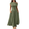 thumbnail image 1 of Kaliqueen Wedding Guest Dress One Shoulder Casual Slim Swing Pleated Elegant Formal Dresses with Pockets Solid Color Party Beach Maxi Dresses, 1 of 7