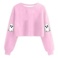 thumbnail image 1 of Kaliqueen Women Cropped Sweatshirt Cute Funny Ghost/Pumpkin Graphic Long Sleeve Pullover Fall Casual Crewneck Tops, 1 of 2