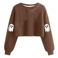 thumbnail image 1 of Kaliqueen Women Cropped Sweatshirt Cute Funny Ghost/Pumpkin Graphic Long Sleeve Pullover Fall Casual Crewneck Tops, 1 of 2