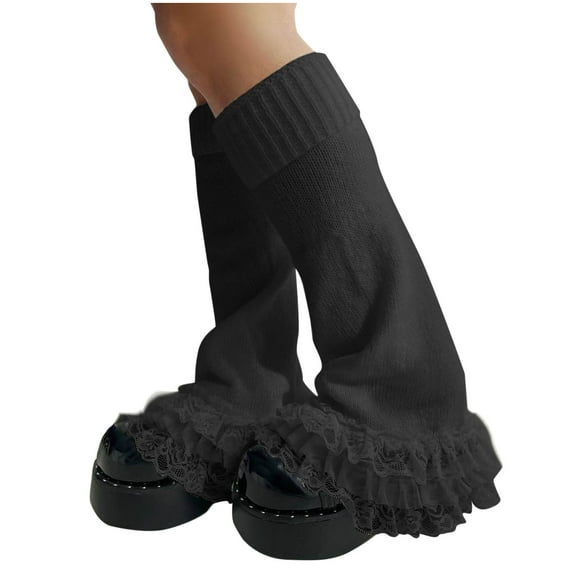 Kilaqueen Women's 1 Pair Y2K Lace Trim Leg Warmers Ribbed Knit Kawaii Solid Color Leg Socks 2025 Fall and Winter Casual Keep Warm Socks