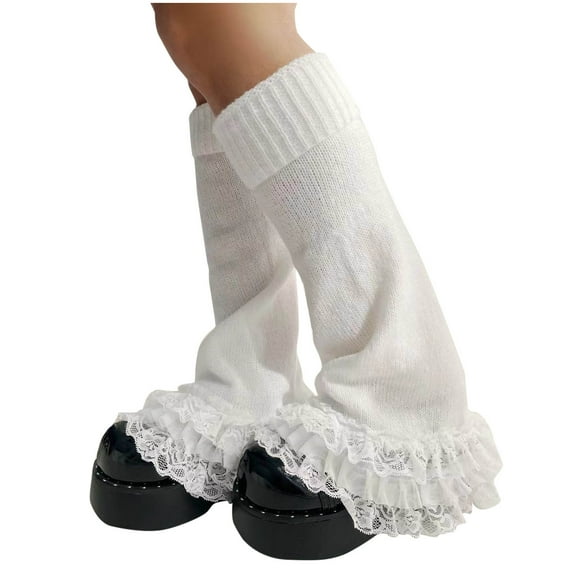 Kilaqueen Women's 1 Pair Y2K Lace Trim Leg Warmers Ribbed Knit Kawaii Solid Color Leg Socks 2025 Fall and Winter Casual Keep Warm Socks