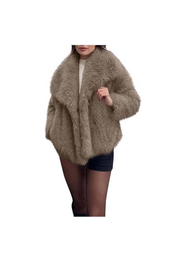 Women's Cropped Fluffy Faux Fur Coat Lapel Long Sleeve Open Front Shaggy Coat Fashion Winter Warm Outwear Jacket