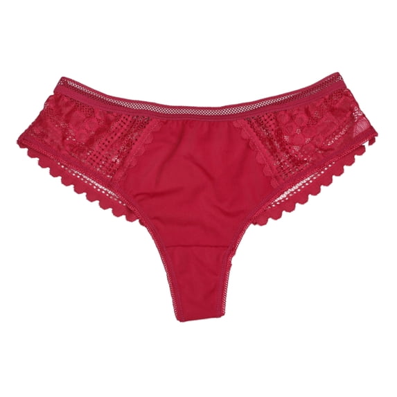 Kaliqueen Women's Mid Waist Lace Trim Panties Soft Comfortable Sexy Breathable Solid Color Sophisticated Elegance Underwear