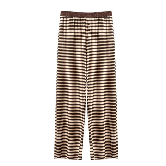 Kaliqueen Women's Striped Gingham Pants Comfy Stretch Waist Wide Leg Lounge Pants Casual Loose Fit Pajama Pants
