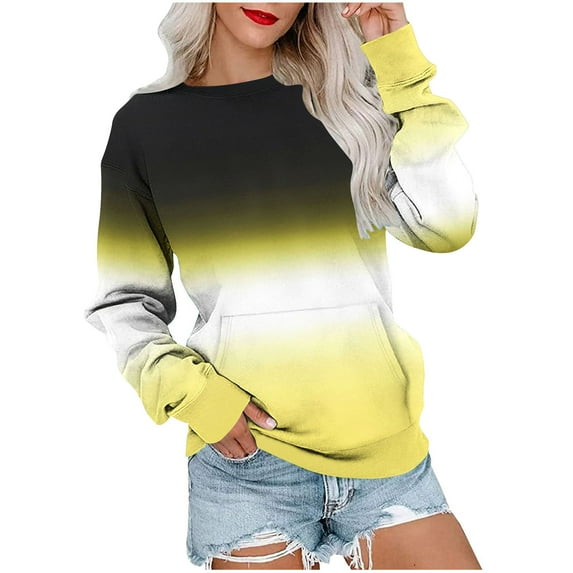 Kaliqueen Women's Sweatshirt Colorblock Gradient Loose Fit Pullover Tops Long Sleeve Casual Cute Tie Dye Fall Sweatshirt