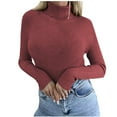 thumbnail image 1 of Kaliqueen Womens Shirts Turtleneck Long Sleeve Solid Color Pullover Tops 2025 Fall Slim Fitted Ribbed Knit Basic Casual Sweater, 1 of 5