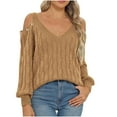 thumbnail image 1 of Kaliqueen Womens Strapless Sweater Deep V Neck Long Sleeve Loose Pullover Sweater Fashion Casual Knit Top, 1 of 3