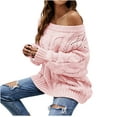 thumbnail image 1 of Kaliqueen Womens Sweaters Off Shoulder Long Sleeve Fall Winter Knit Pullover Tops Fashion Oversized Crew Neck LooseFit Woven Shirts, 1 of 8