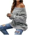 thumbnail image 1 of Kaliqueen Womens Sweaters Off Shoulder Long Sleeve Fall Winter Knit Pullover Tops Fashion Oversized Crew Neck LooseFit Woven Shirts, 1 of 8