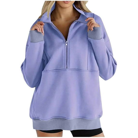Kaliqueen Womens Sweatshirt Half Zip Lapel Oversized Trendy Long Sleeve Pullover Tops Casual 2025 Y2k Fall Solid Color Sweatshirt