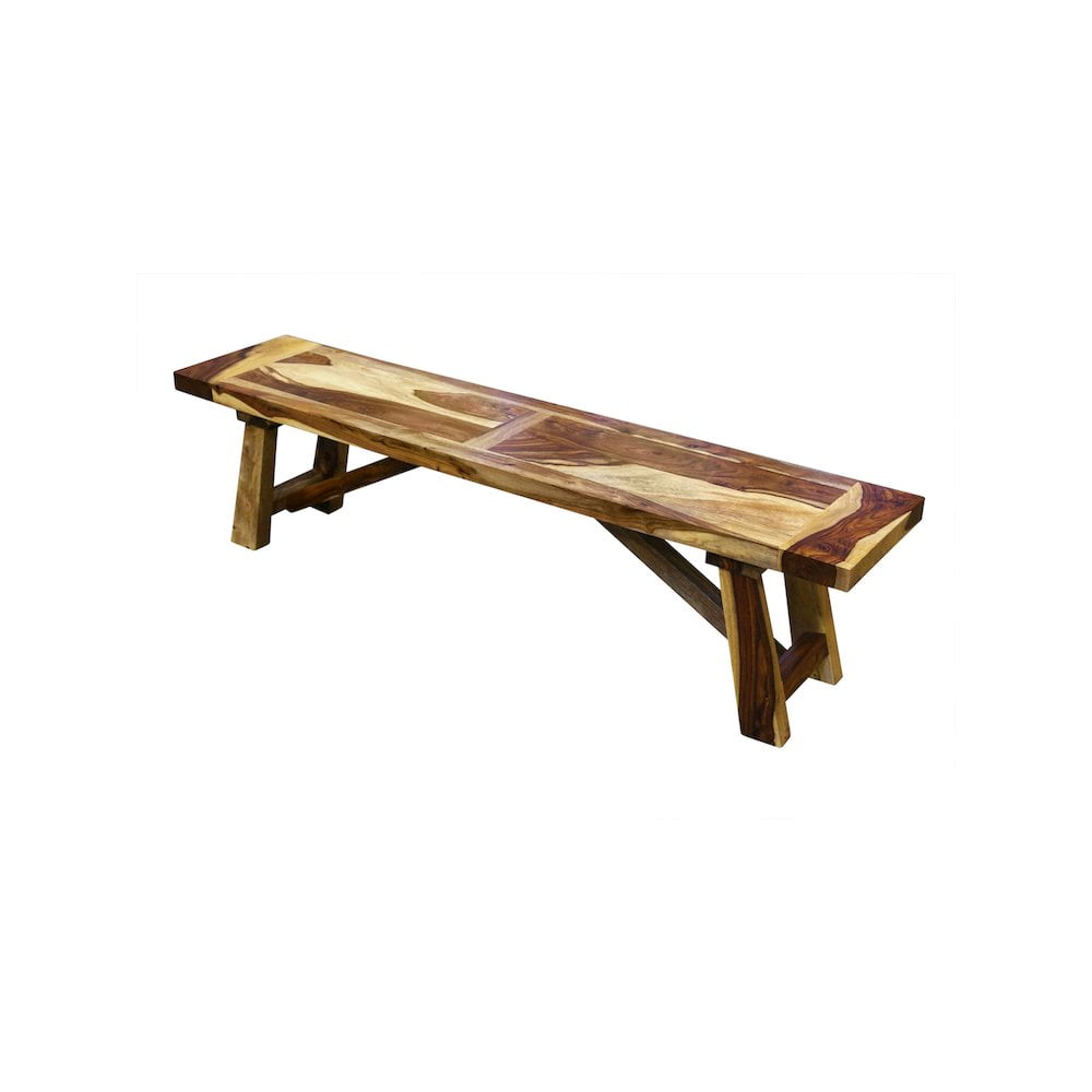 Kalispell 70" Solid Sheesham Wood Dining Bench with Black Metal Accents