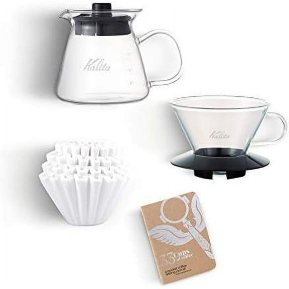 Kalita Wave Pour-Over Coffee Brewing Kit, Glass Dripper 185, Filters & Server 500Ml
