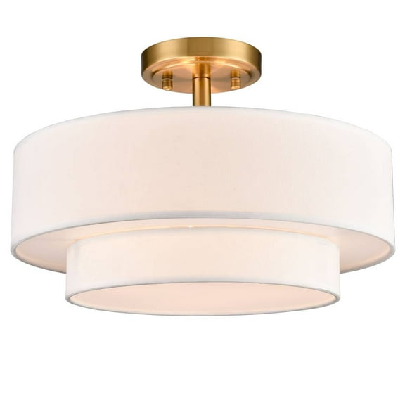 Kalkan Brass 3-Light Ceiling Light with 2 Tier Fabric Drum Shade