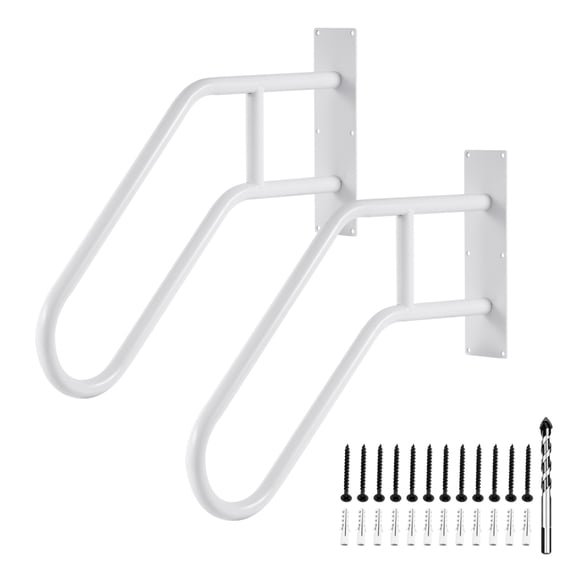 Kalkiam 2Pack Hand Rails for Outdoor Steps, 22.8in U-Shape Wall Mount Stair Railing for 1 to 3 Steps Stairs(White)