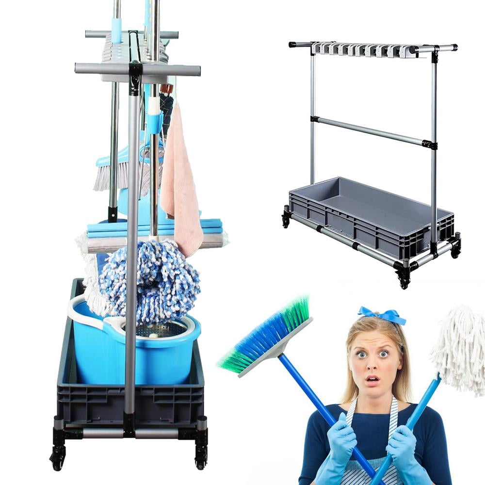 Kalkiam Broom Holder Cart Movable Storage Rack With Wheels For ...