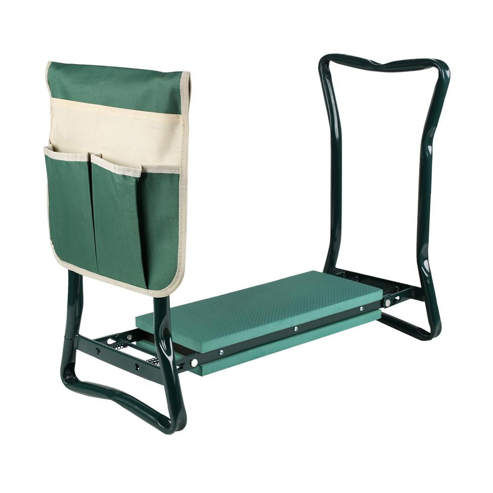 Green and Black Folding Garden Kneeler Seat with Tool Pouch