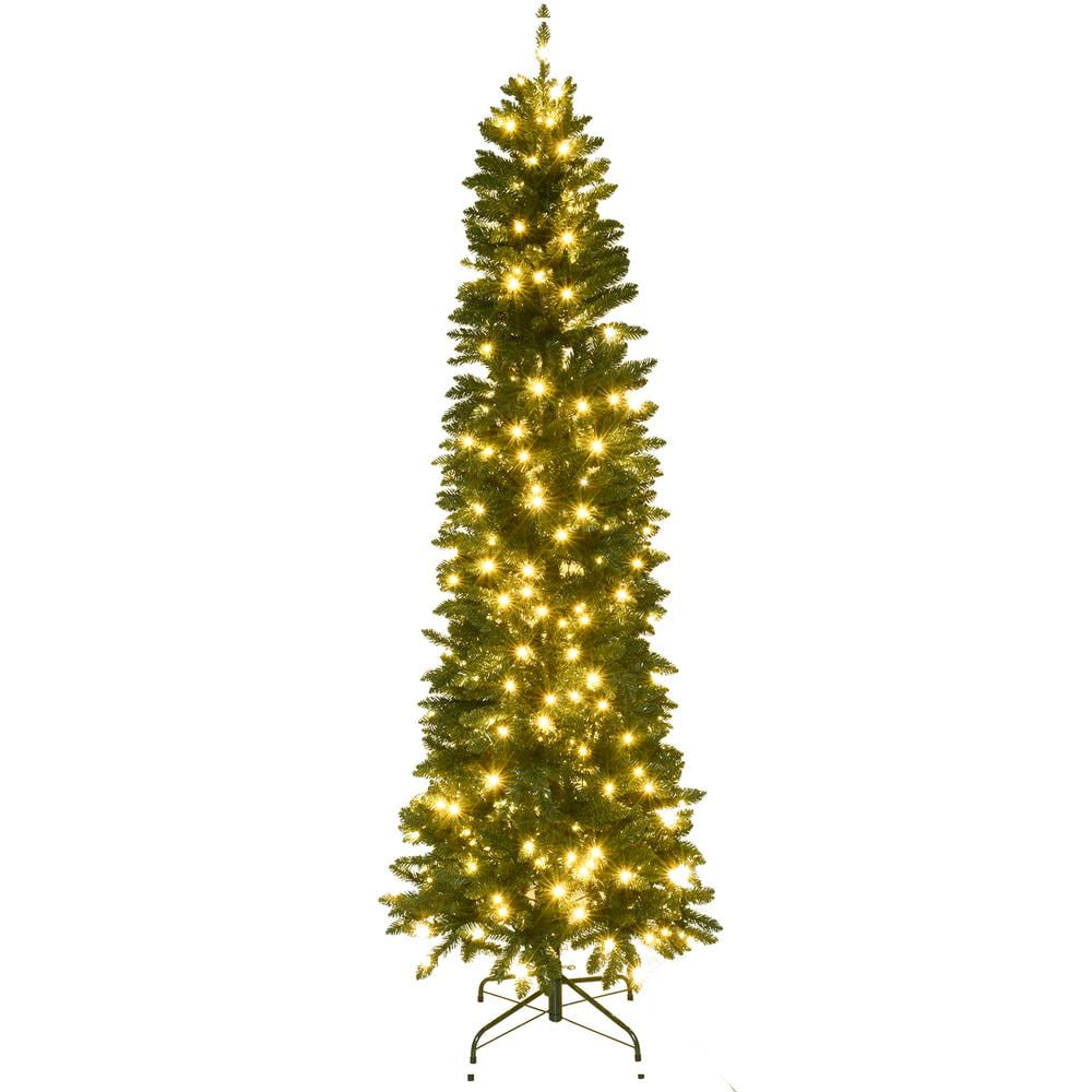 7.5ft Pre-Lit Slim Artificial Pine Christmas Tree with PVC Tips