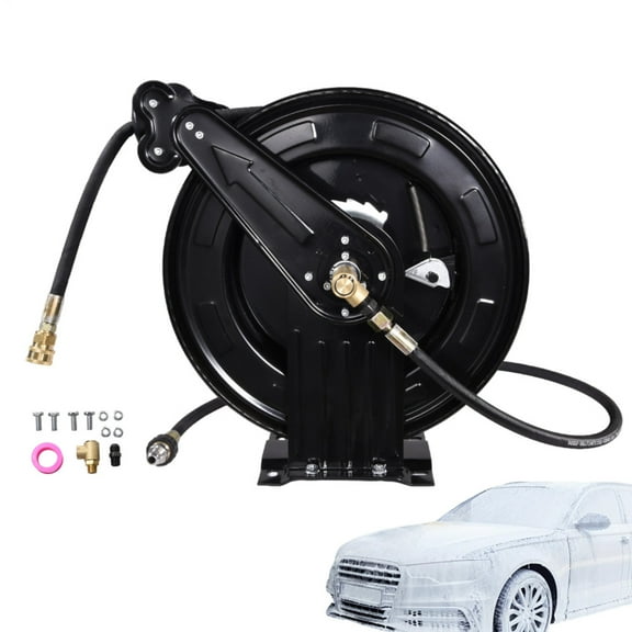 Kalkiam Pressure Washer Hose Reel 3/8inch X 50 FT Heavy Duty Hose Reel Auto-Retractable 4000 PSI Steel ArmHose Reel For Easy Watering Of Garden Or Yard