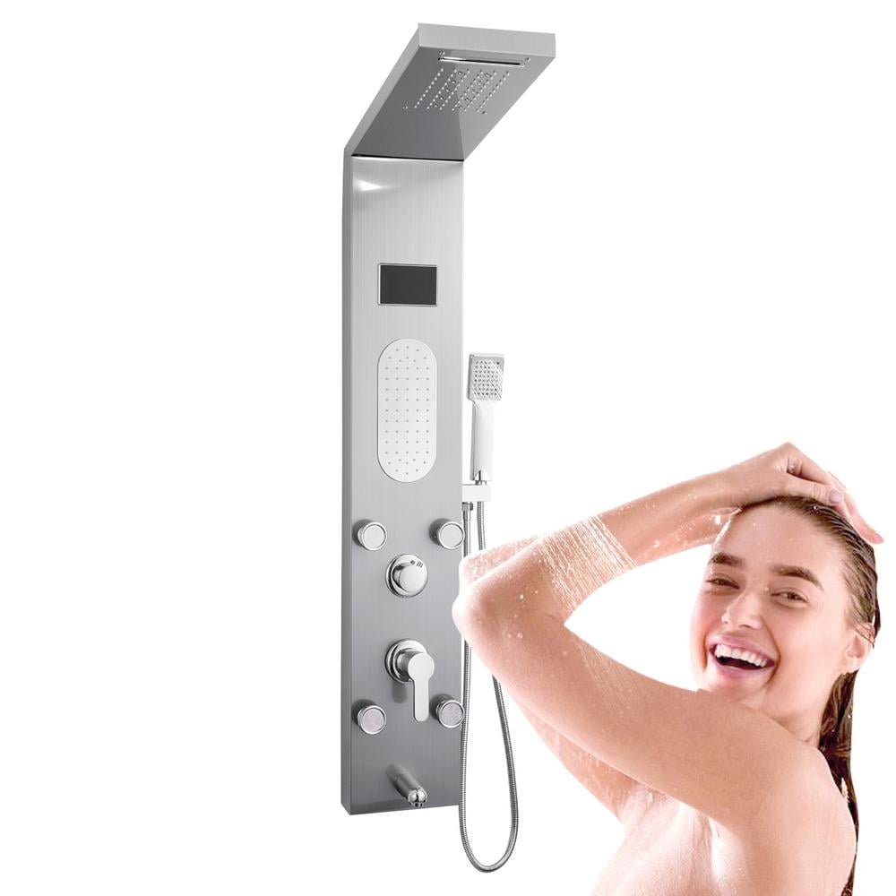 Kalkiam Shower Panel System Wall-Mounted Led Shower Panel Adjustable Water Temperature Tower System Large Display Screen with Handheld Shower friendly
