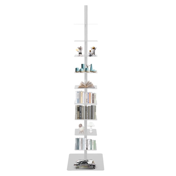 Kalkiam Vertical Bookshelf 9 Tier Standing Bookshelf Tower Metal Bookshelves Multi-Layer Floating Storage Rack Organizers for Office Living Room Corner