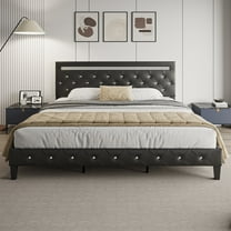 Kallabe Bed Frame King Size with Adjustable Upholstered Headboard, LED&Charging Station, Black