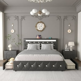 新品同様 Queen Homfa Size Tufted Square Frame, Bed Drawers Storage 4 バッグ