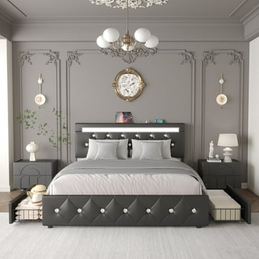 Kallabe 46" USB Port & Adjustable Height Standard Bed Frame, Queen