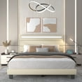 thumbnail image 1 of Kallabe Queen Size LED Bed Frame with Upholstered Headboard, Charging Ports, Beige, 1 of 8