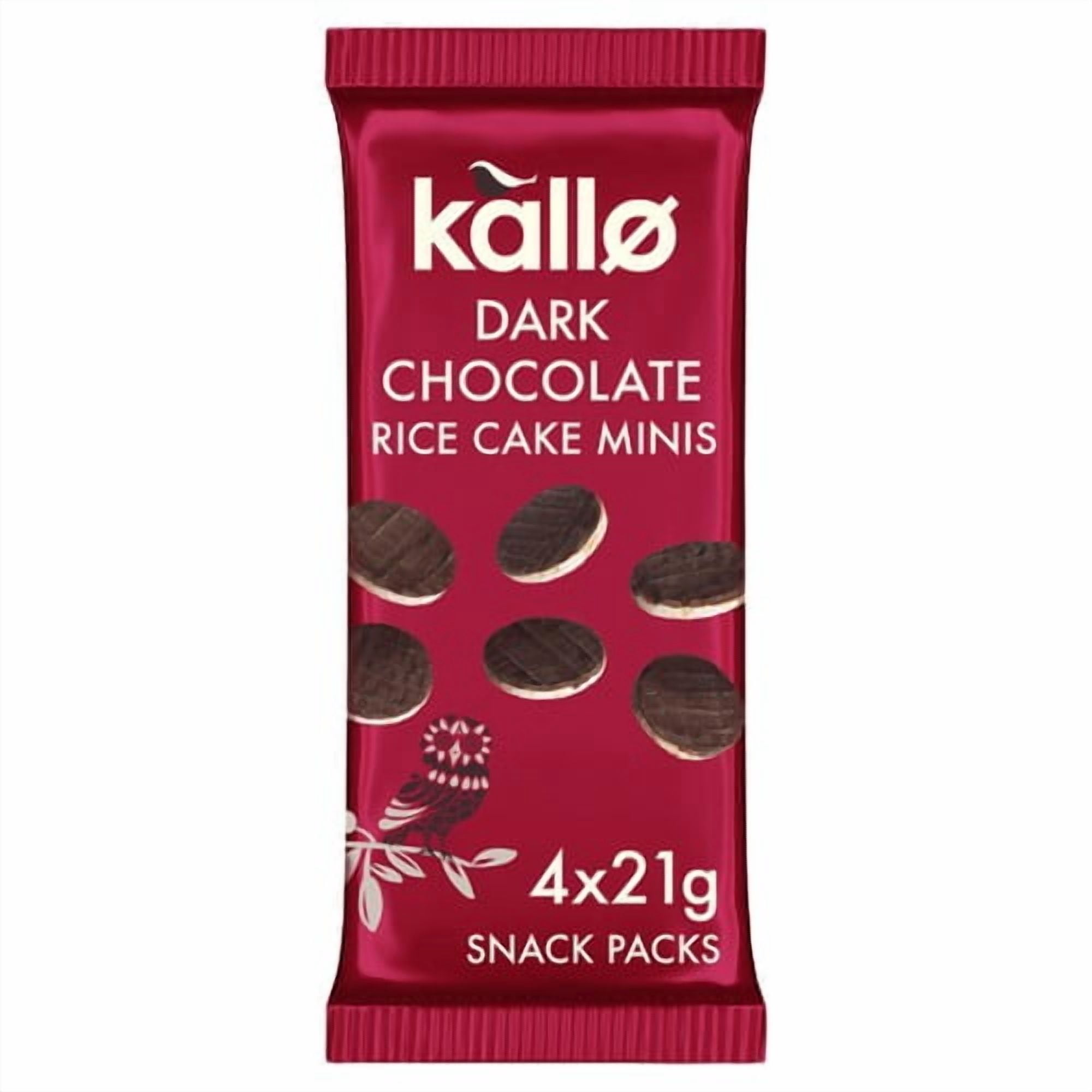 Kallo Belgian Dark Chocolate Mini Rice Cakes Multipack 4 x 21g, British Import (Pack of 2)