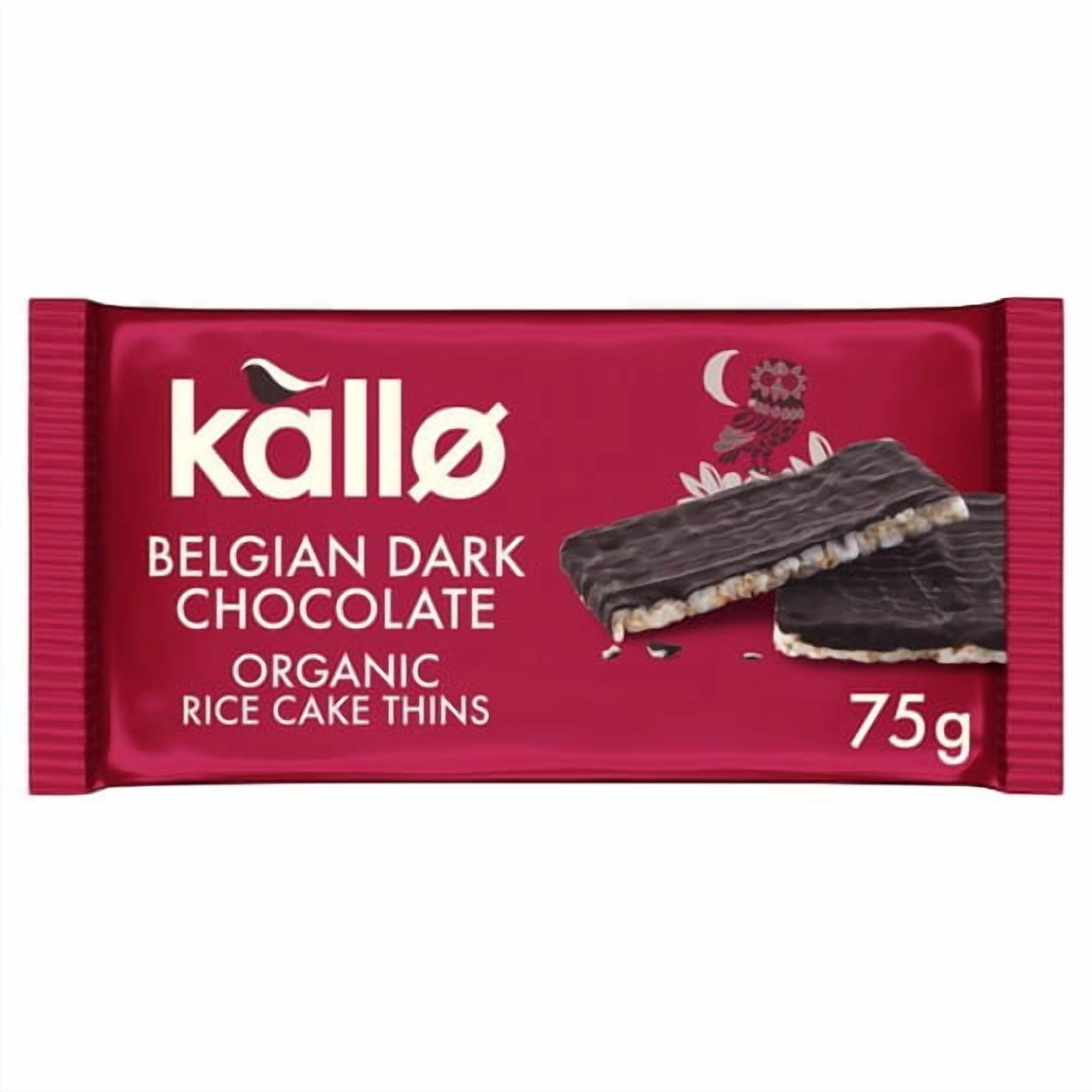 Kallo Belgian Dark Chocolate Organic Rice Cake Thins 75g, British Import (Pack of 6)