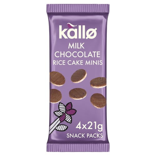 Kallo Belgian Milk Chocolate Mini Rice Cakes Multipack 4 x 21g, British Import (Pack of 3)