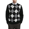 thumbnail image 1 of Kallspin Men's Argyle Crewneck Knit Sweater Wool Blend Long Sleeve Pullover Sweaters(Black,Large,Tall), 1 of 7