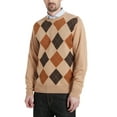 thumbnail image 1 of Kallspin Men's Argyle Crewneck Knit Sweater Wool Blend Long Sleeve Pullover Sweaters(Coffee,Large,Tall), 1 of 7