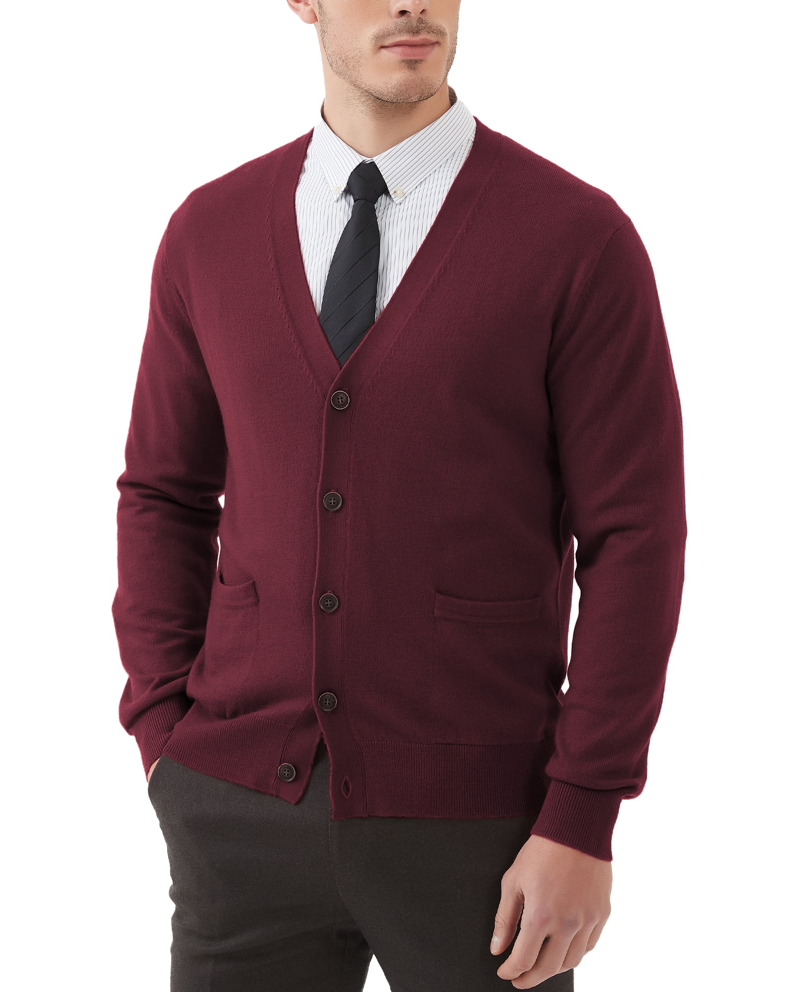 Kallspin Men's Wool Blend V Neck Cardigan, Pockets, Warm, Soft